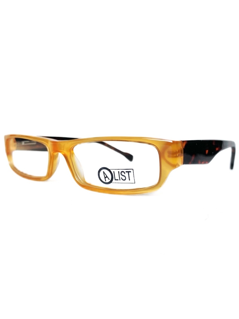 NOS Skinny Eyeglasses 51-16-140 Rectangular Acetate Vintage Amber Yellow Unisex